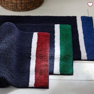 NWT Pottery Barn Bath mat PB Teen color block navy blue white